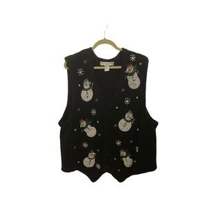 Victoria Jones Women's Black Snowman Vest with Pearls & Stud Beads Detail Size 2